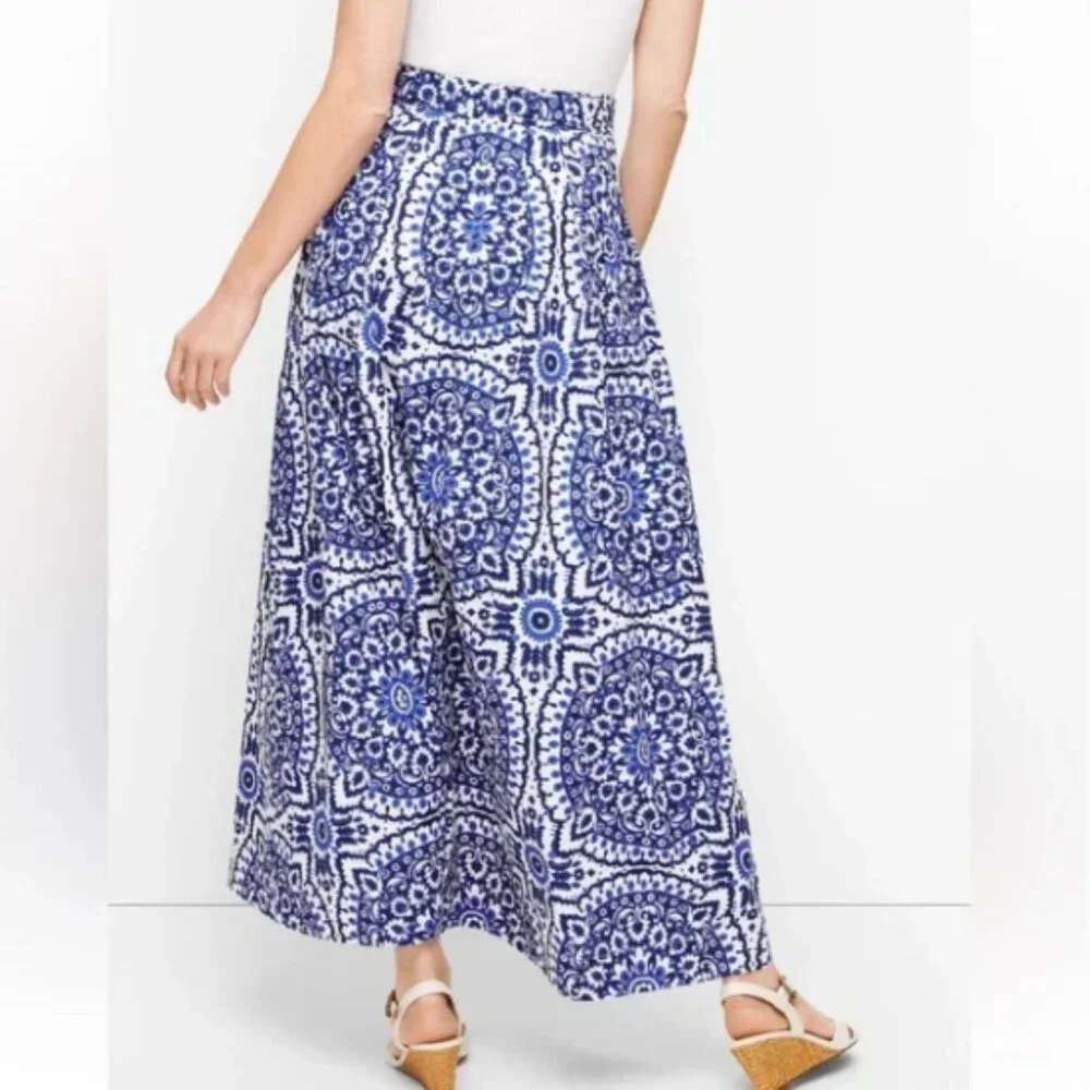 Talbots Tie Belt Floral Print Maxi Skirt in Blue and White - Picture 3 of 4